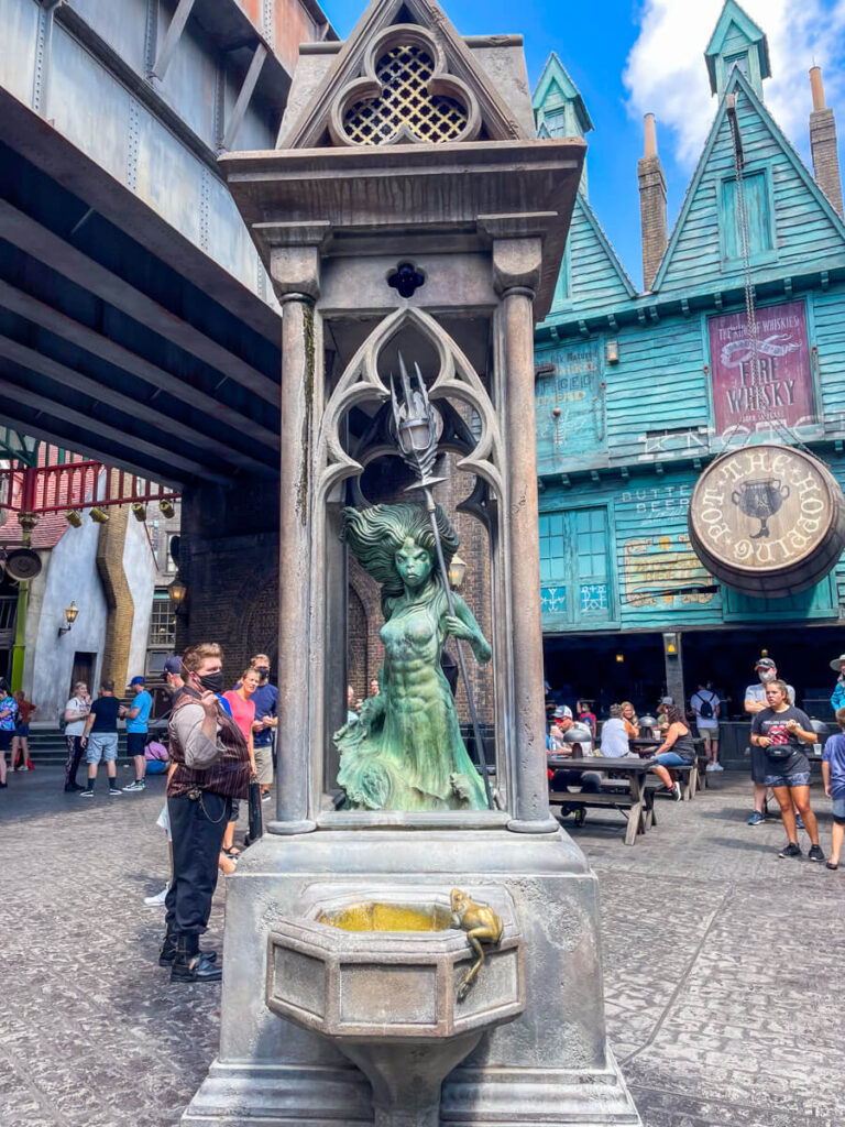 mermaid statue and water fountain in Diagon Alley, Universal Studios, Florida
